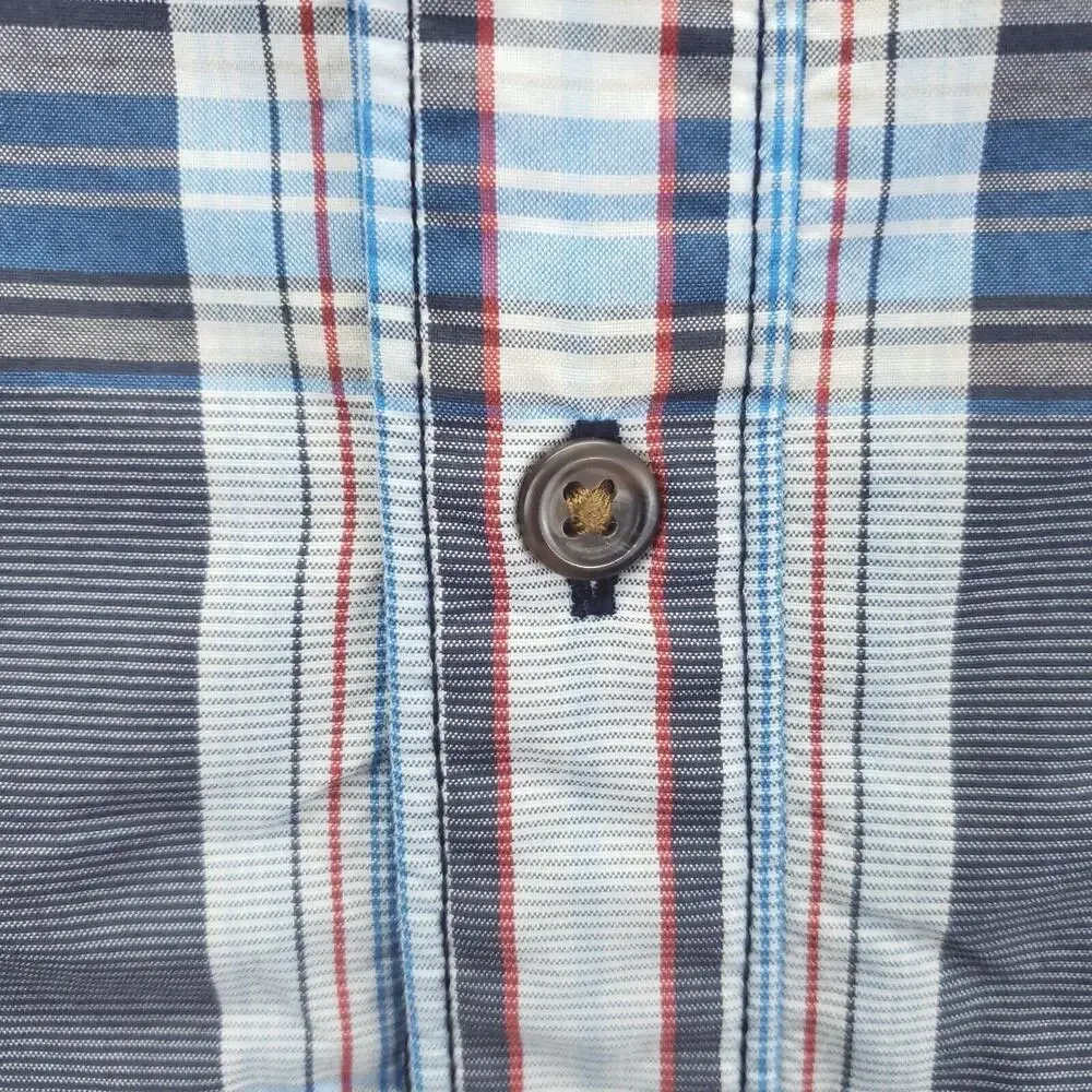 The North Face Shirt Mens Large Blue White Plaid Pocket Classic Button-Up